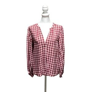 Loft Red And Cream Plaid Blouse